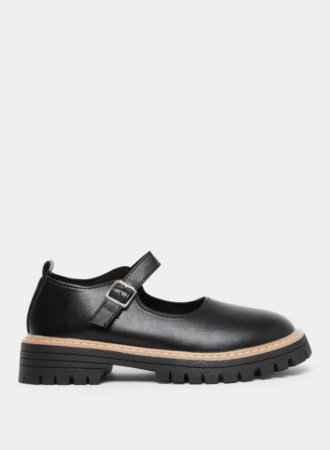 تايك تو حذاء لوفرز بنمط كتل الالوان ونعل سميك مع إبزيم معدني